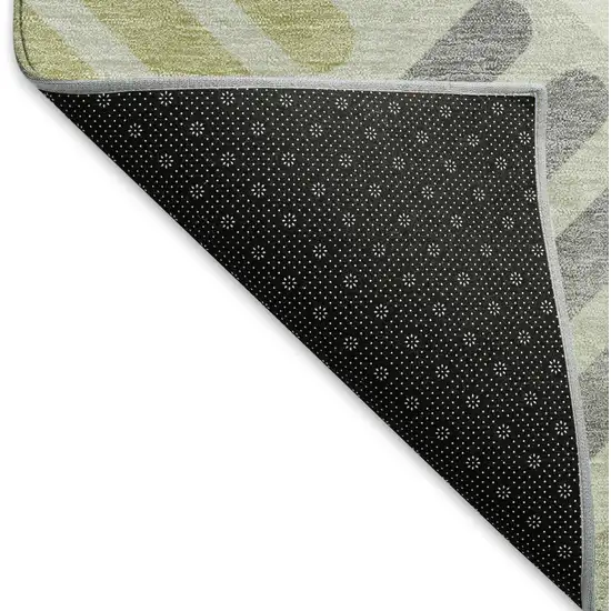 8' Artichoke Green Ivory And Gray Round Geometric Washable Indoor Outdoor Area Rug Photo 5