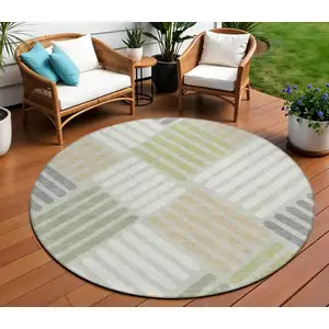 Photo of 8' Artichoke Green Ivory And Gray Round Geometric Washable Indoor Outdoor Area Rug