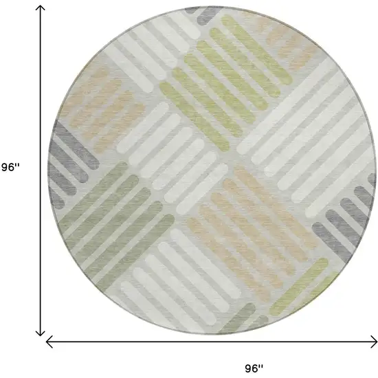 8' Artichoke Green Ivory And Gray Round Geometric Washable Indoor Outdoor Area Rug Photo 3