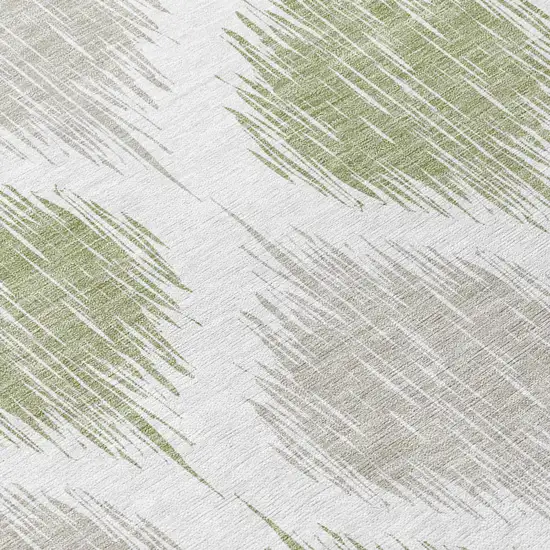 8' Artichoke Green Ivory And Gray Round Ikat Washable Indoor Outdoor Area Rug Photo 9