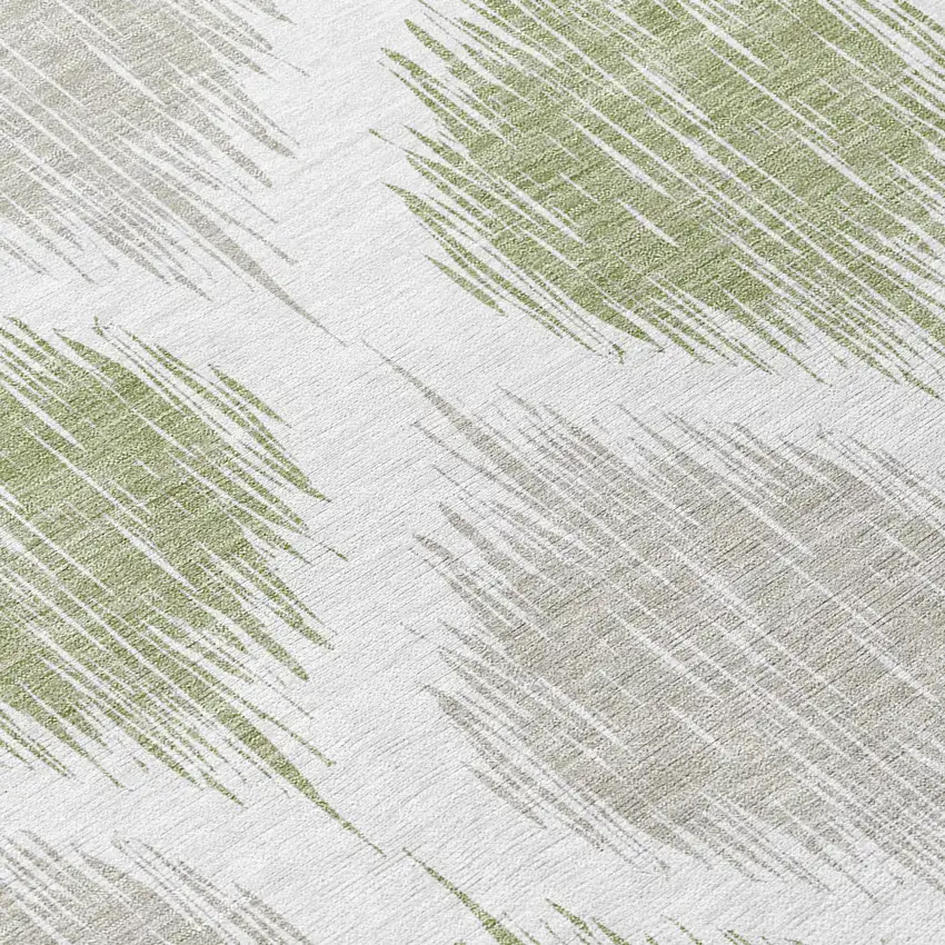 8' Artichoke Green Ivory And Gray Round Ikat Washable Indoor Outdoor Area Rug Photo 9