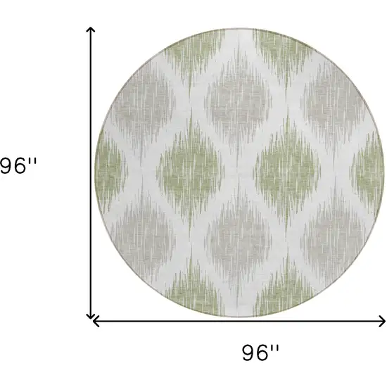 8' Artichoke Green Ivory And Gray Round Ikat Washable Indoor Outdoor Area Rug Photo 3