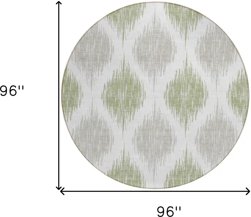 8' Artichoke Green Ivory And Gray Round Ikat Washable Indoor Outdoor Area Rug Photo 3
