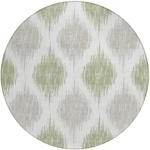 Photo of 8' Artichoke Green Ivory And Gray Round Ikat Washable Indoor Outdoor Area Rug