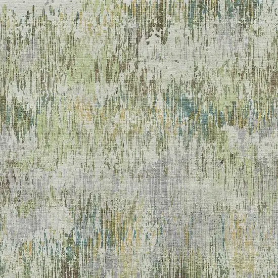 8' Artichoke Green Ivory And Gray Striped Washable Area Rug With UV Protection Photo 2