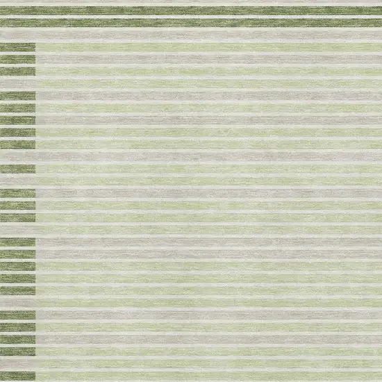 8' Artichoke Green Ivory And Gray Striped Washable Area Rug With UV Protection Photo 2