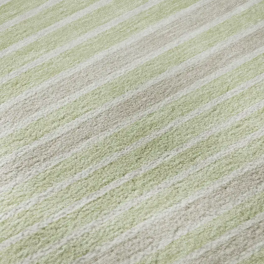 8' Artichoke Green Ivory And Gray Striped Washable Area Rug With UV Protection Photo 9