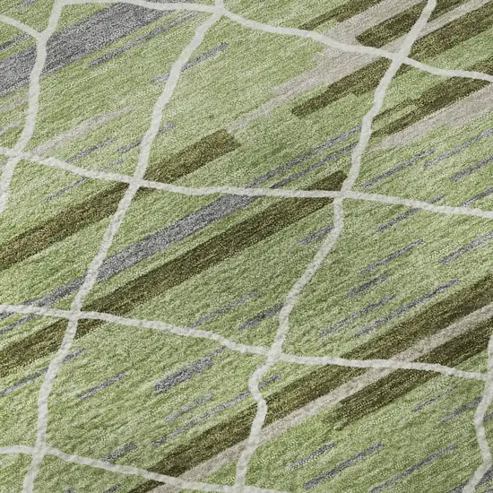 8' Artichoke Green Ivory And Gray Striped Washable Round Rug With UV Protection Photo 8