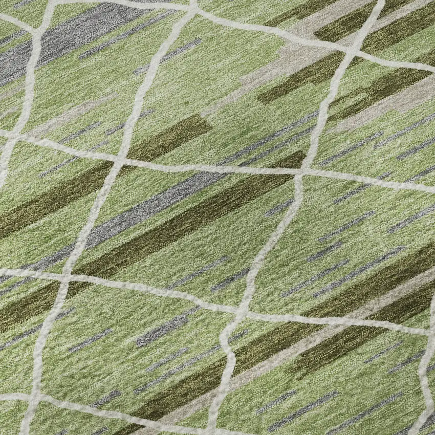 8' Artichoke Green Ivory And Gray Striped Washable Round Rug With UV Protection Photo 8