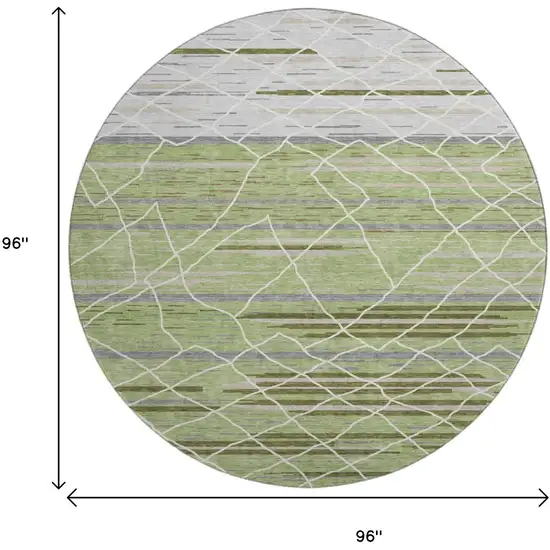 8' Artichoke Green Ivory And Gray Striped Washable Round Rug With UV Protection Photo 9