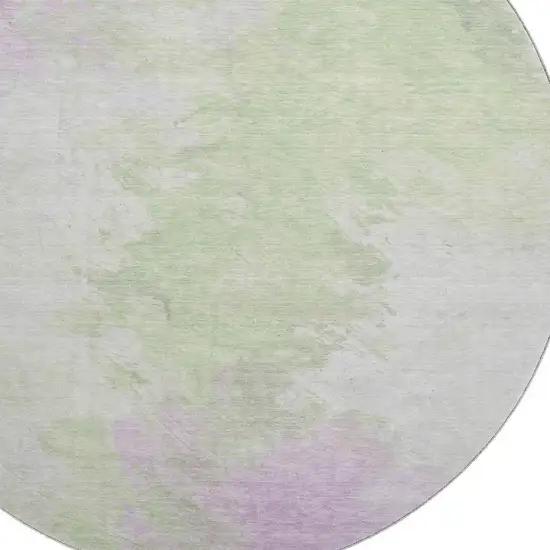 8' Artichoke Green Ivory And Lavender Abstract Washable Round Rug With UV Protection Photo 2
