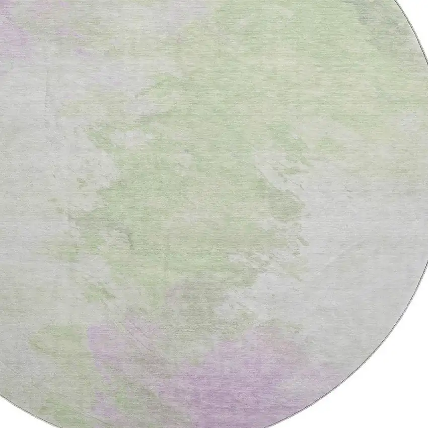 8' Artichoke Green Ivory And Lavender Abstract Washable Round Rug With UV Protection Photo 2