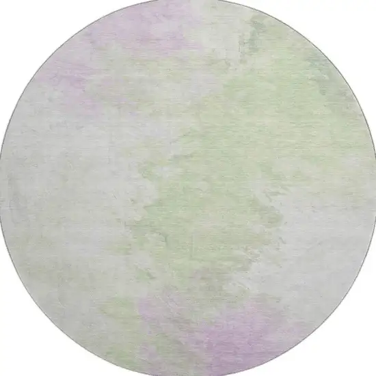 8' Artichoke Green Ivory And Lavender Abstract Washable Round Rug With UV Protection Photo 3
