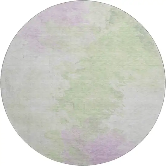 8' Artichoke Green Ivory And Lavender Abstract Washable Round Rug With UV Protection Photo 1