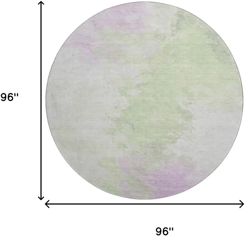 8' Artichoke Green Ivory And Lavender Abstract Washable Round Rug With UV Protection Photo 9
