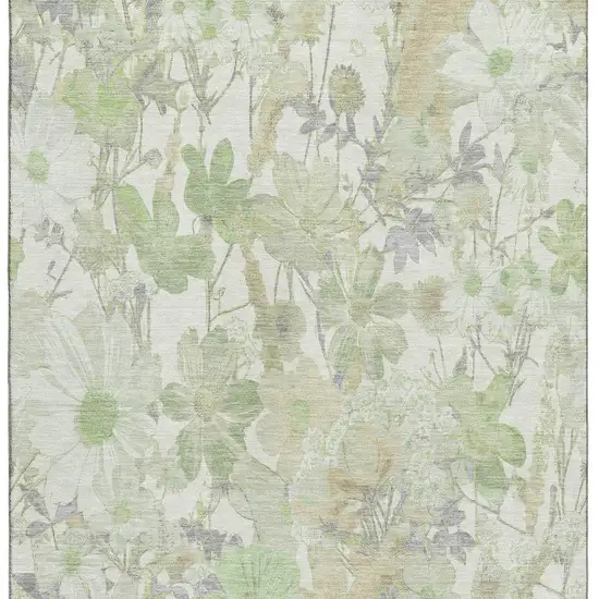 8' Artichoke Green Ivory And Lavender Floral Washable Area Rug With UV Protection Photo 2