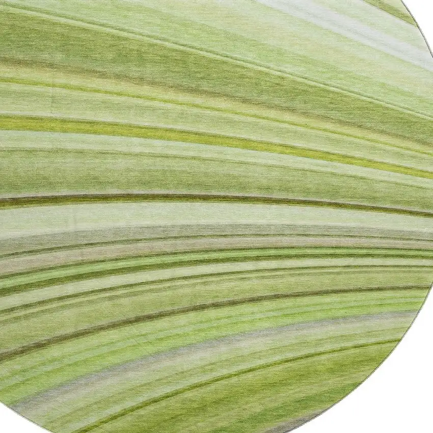 8' Artichoke Green Ivory And Purple Abstract Washable Round Rug With UV Protection Photo 2