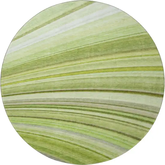 8' Artichoke Green Ivory And Purple Abstract Washable Round Rug With UV Protection Photo 3