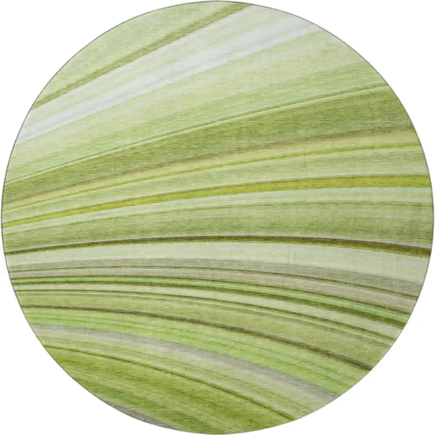 8' Artichoke Green Ivory And Purple Abstract Washable Round Rug With UV Protection Photo 3