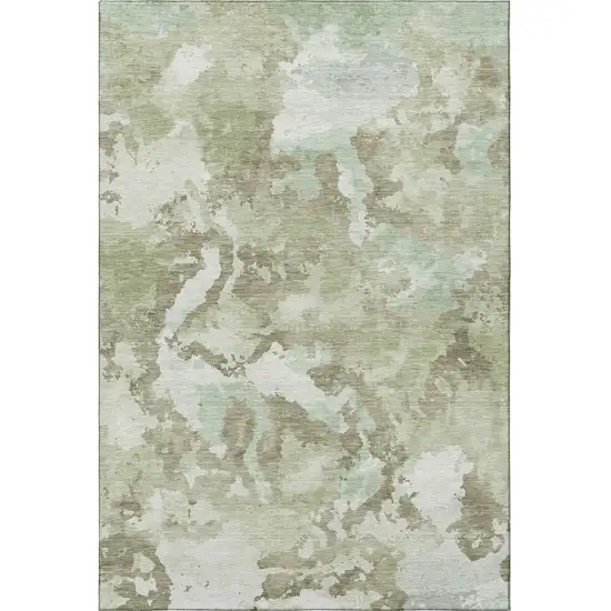 8' Artichoke Green Ivory And Sage Abstract Washable Area Rug With UV Protection Photo 3