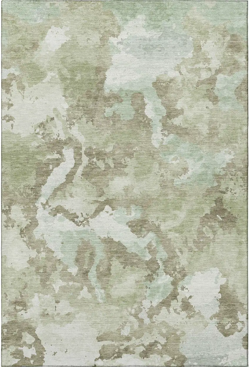 8' Artichoke Green Ivory And Sage Abstract Washable Area Rug With UV Protection Photo 3