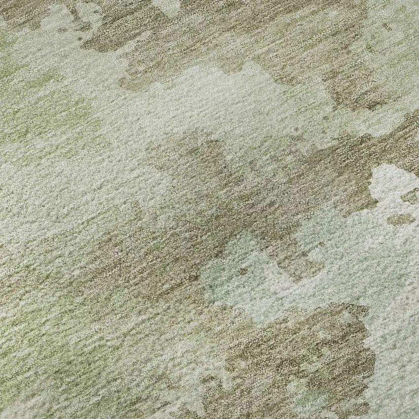 8' Artichoke Green Ivory And Sage Abstract Washable Area Rug With UV Protection Photo 9
