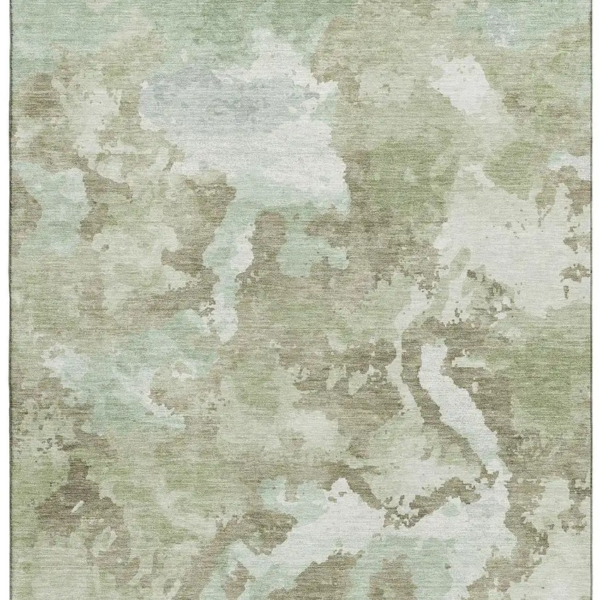 8' Artichoke Green Ivory And Sage Abstract Washable Area Rug With UV Protection Photo 3