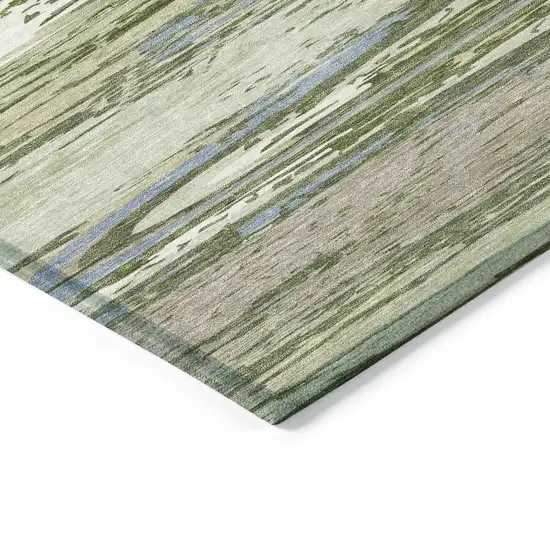 8' Artichoke Green Ivory And Tan Round Striped Washable Indoor Outdoor Area Rug Photo 6