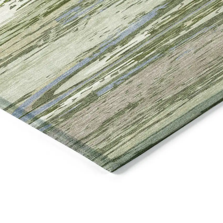 8' Artichoke Green Ivory And Tan Round Striped Washable Indoor Outdoor Area Rug Photo 6