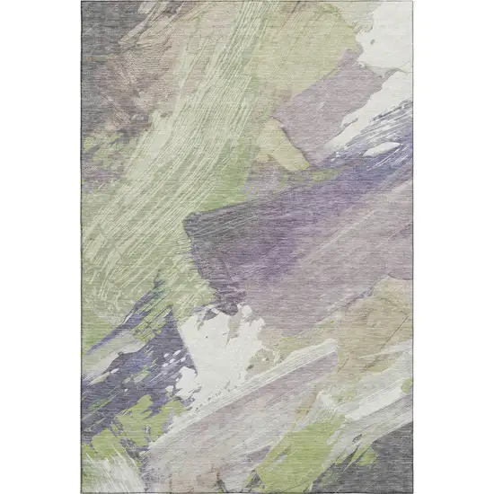8' Artichoke Green Ivory And Taupe Abstract Washable Area Rug With UV Protection Photo 1