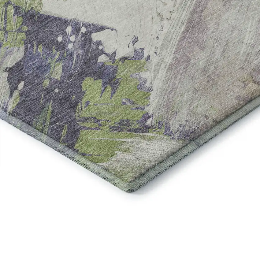 8' Artichoke Green Ivory And Taupe Abstract Washable Area Rug With UV Protection Photo 7