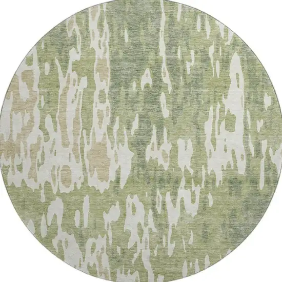 8' Artichoke Green Ivory And Taupe Abstract Washable Round Rug With UV Protection Photo 3