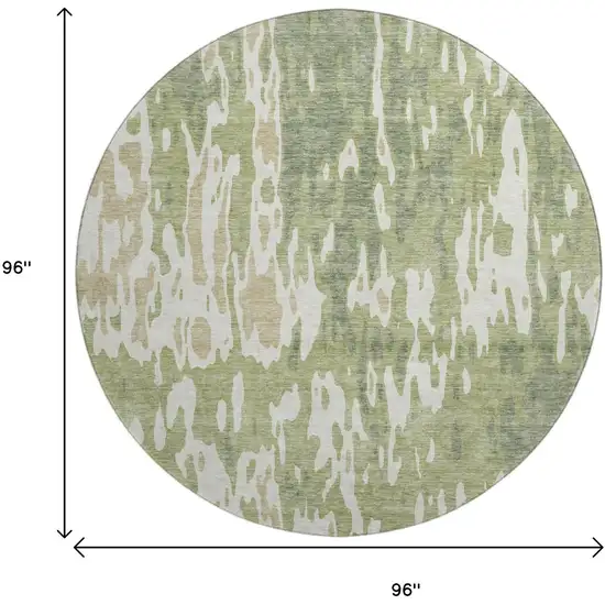 8' Artichoke Green Ivory And Taupe Abstract Washable Round Rug With UV Protection Photo 9