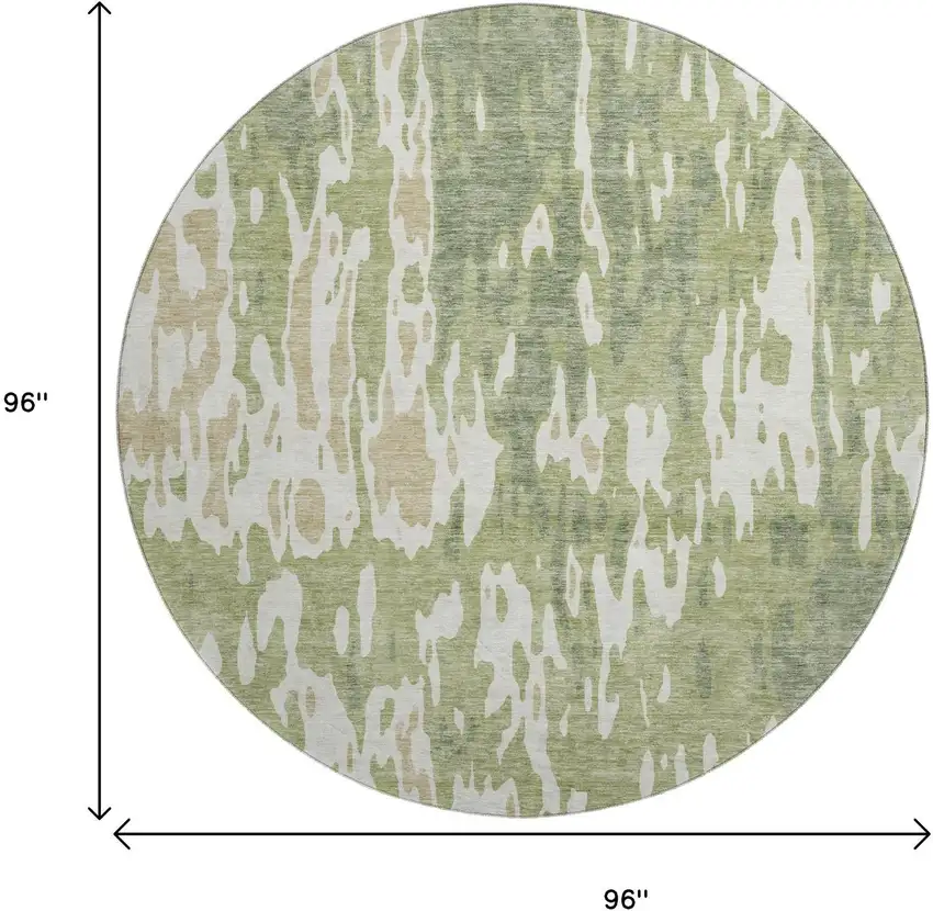 8' Artichoke Green Ivory And Taupe Abstract Washable Round Rug With UV Protection Photo 9