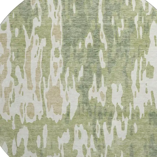 8' Artichoke Green Ivory And Taupe Abstract Washable Round Rug With UV Protection Photo 2