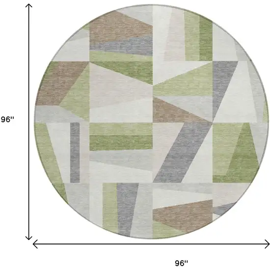 8' Artichoke Green Ivory And Taupe Round Geometric Washable Indoor Outdoor Area Rug Photo 3