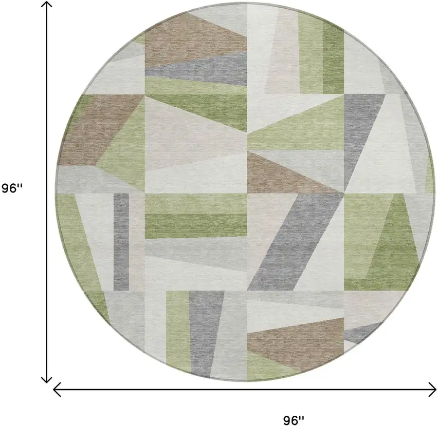 8' Artichoke Green Ivory And Taupe Round Geometric Washable Indoor Outdoor Area Rug Photo 3
