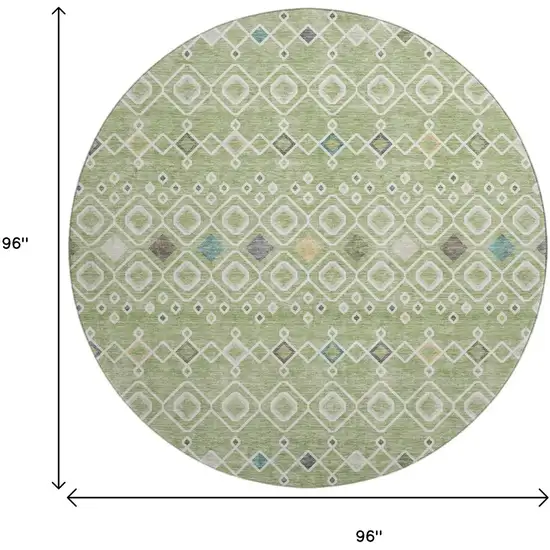 8' Artichoke Green Ivory And Teal Southwestern Washable Round Rug With UV Protection Photo 9