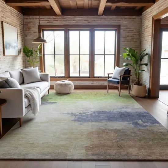 8' Artichoke Green Lavender And Ivory Abstract Washable Area Rug With UV Protection Photo 4