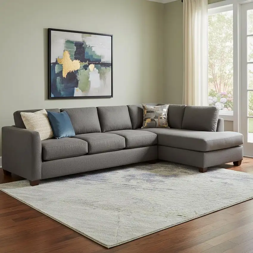 8' Artichoke Green Lavender And Ivory Abstract Washable Area Rug With UV Protection Photo 2