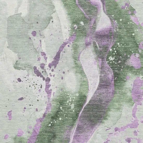 8' Artichoke Green Lavender And Ivory Abstract Washable Area Rug With UV Protection Photo 2