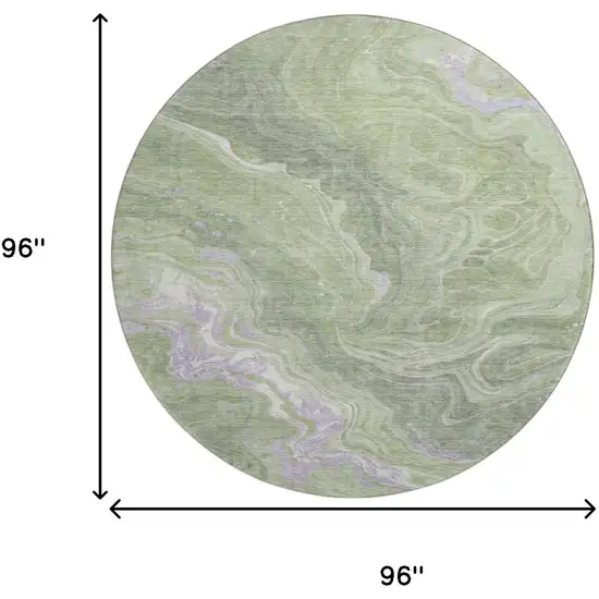 8' Artichoke Green Lavender And Ivory Abstract Washable Round Rug With UV Protection Photo 8