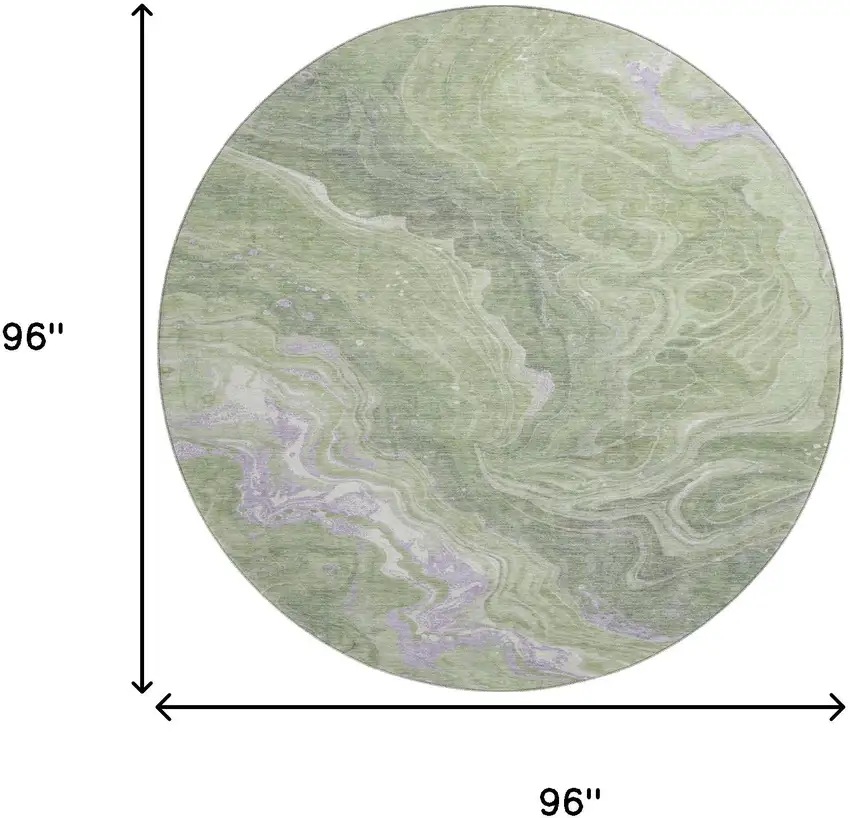 8' Artichoke Green Lavender And Ivory Abstract Washable Round Rug With UV Protection Photo 8
