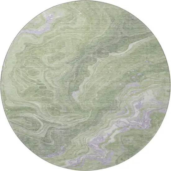 8' Artichoke Green Lavender And Ivory Abstract Washable Round Rug With UV Protection Photo 2