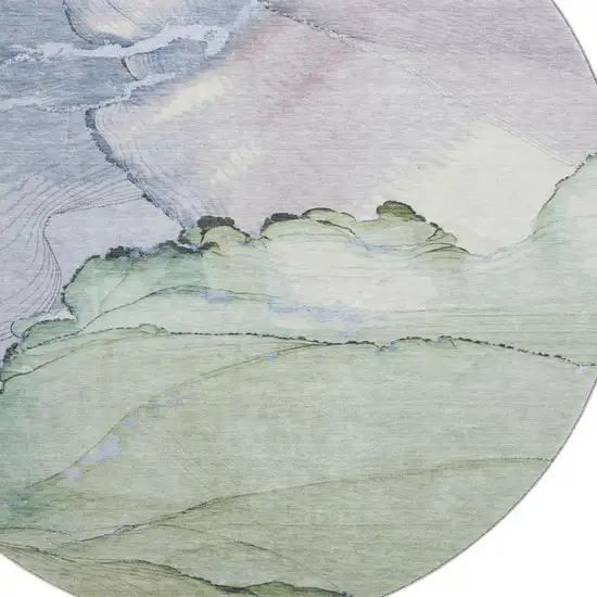 8' Artichoke Green Lavender And Ivory Abstract Washable Round Rug With UV Protection Photo 2