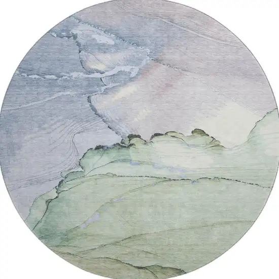 8' Artichoke Green Lavender And Ivory Abstract Washable Round Rug With UV Protection Photo 3