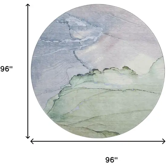 8' Artichoke Green Lavender And Ivory Abstract Washable Round Rug With UV Protection Photo 9