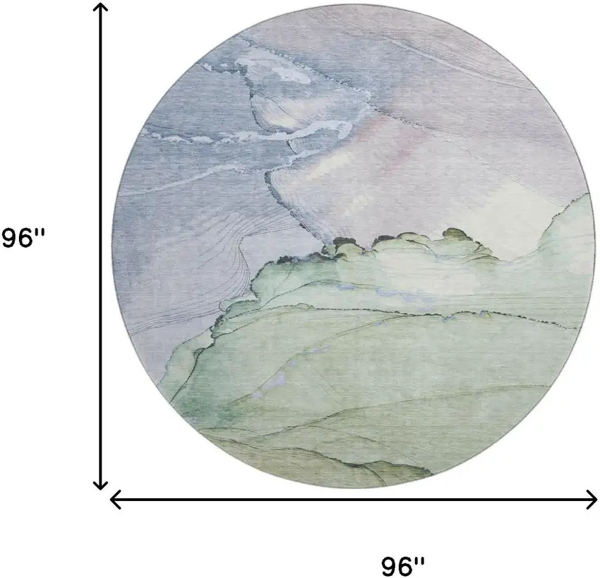 8' Artichoke Green Lavender And Ivory Abstract Washable Round Rug With UV Protection Photo 9