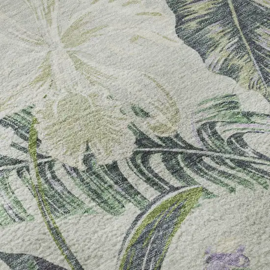 8' Artichoke Green Lavender And Ivory Floral Washable Round Rug With UV Protection Photo 8