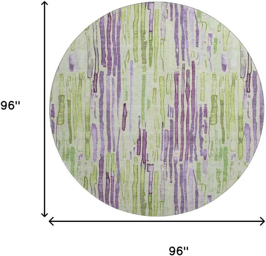 8' Artichoke Green Lavender And Ivory Striped Washable Round Rug With UV Protection Photo 8